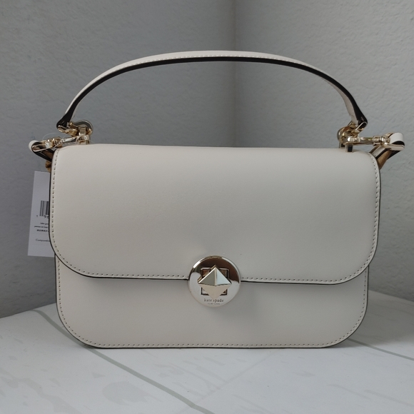 Kate Spade Audrey Smooth Leather Top Handle Flap Turnlock Crossbody Parchment. - Picture 4 of 6